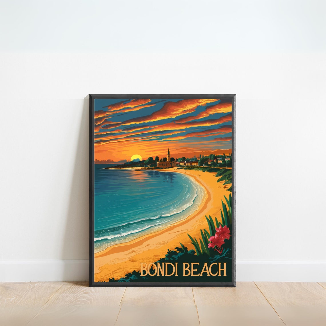 Bondi Beach Sydney Australia Sunset Waves Vintage Travel Poster