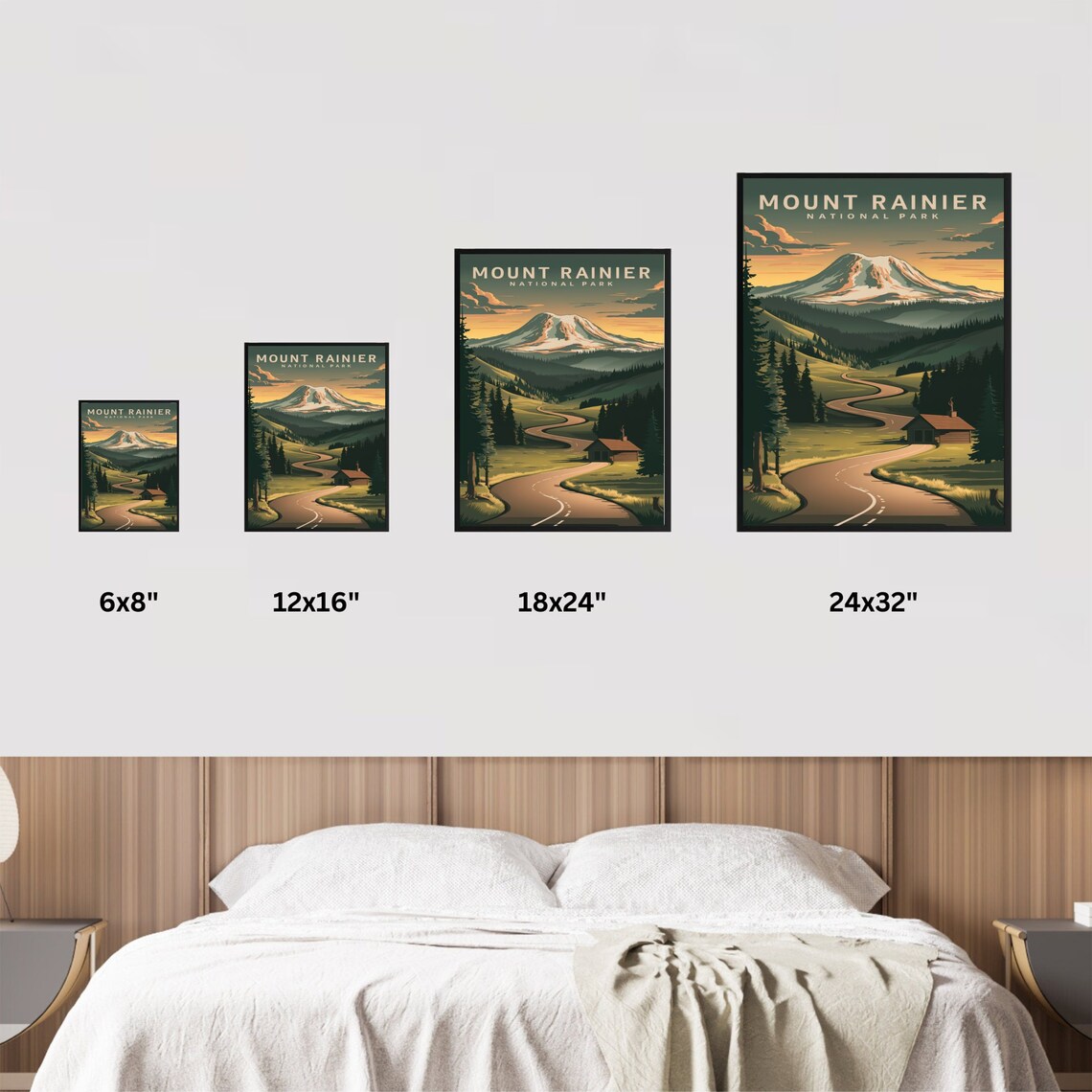 Mount Rainier National Park Vintage Poster with Valley Road and Cabin - Image 4