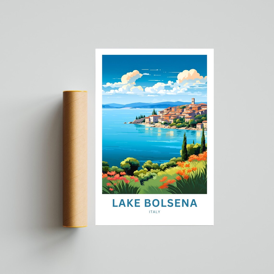 Lake Bolsena Italy Lakeside Town Wildflowers View Travel Poster - Image 4