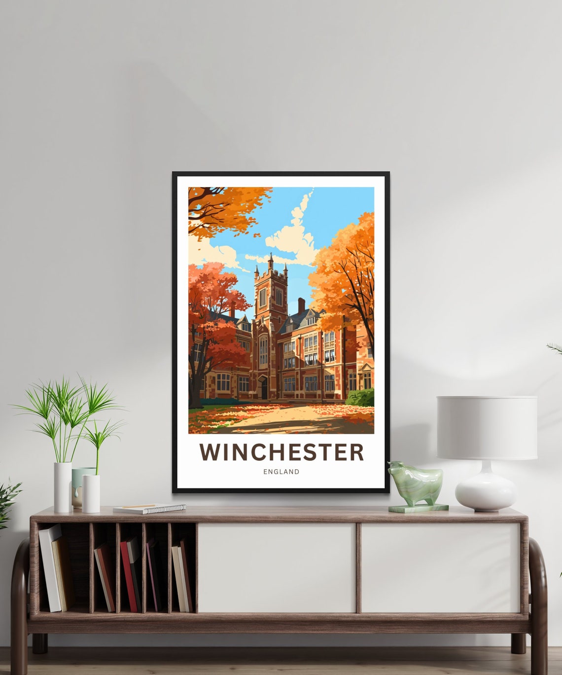 Winchester England Historic Red Brick Tower Autumn Trees Poster - Image 2
