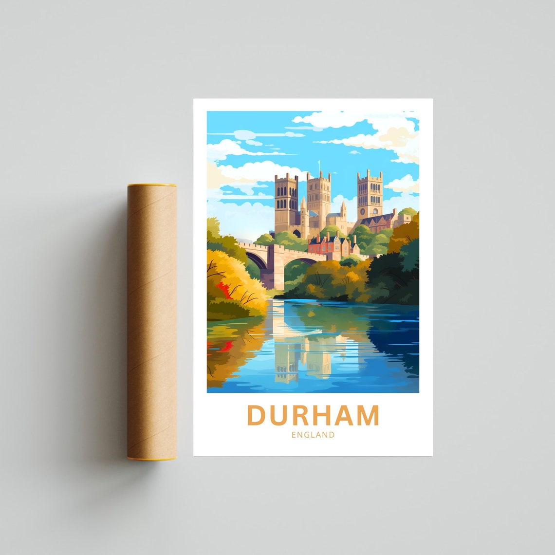 Durham England Cathedral Reflected in the River Wear Autumn Poster - Image 4