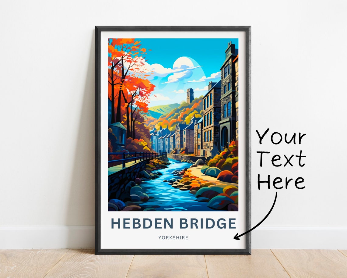 Personalized Hebden Bridge Yorkshire Autumn River View Travel Poster