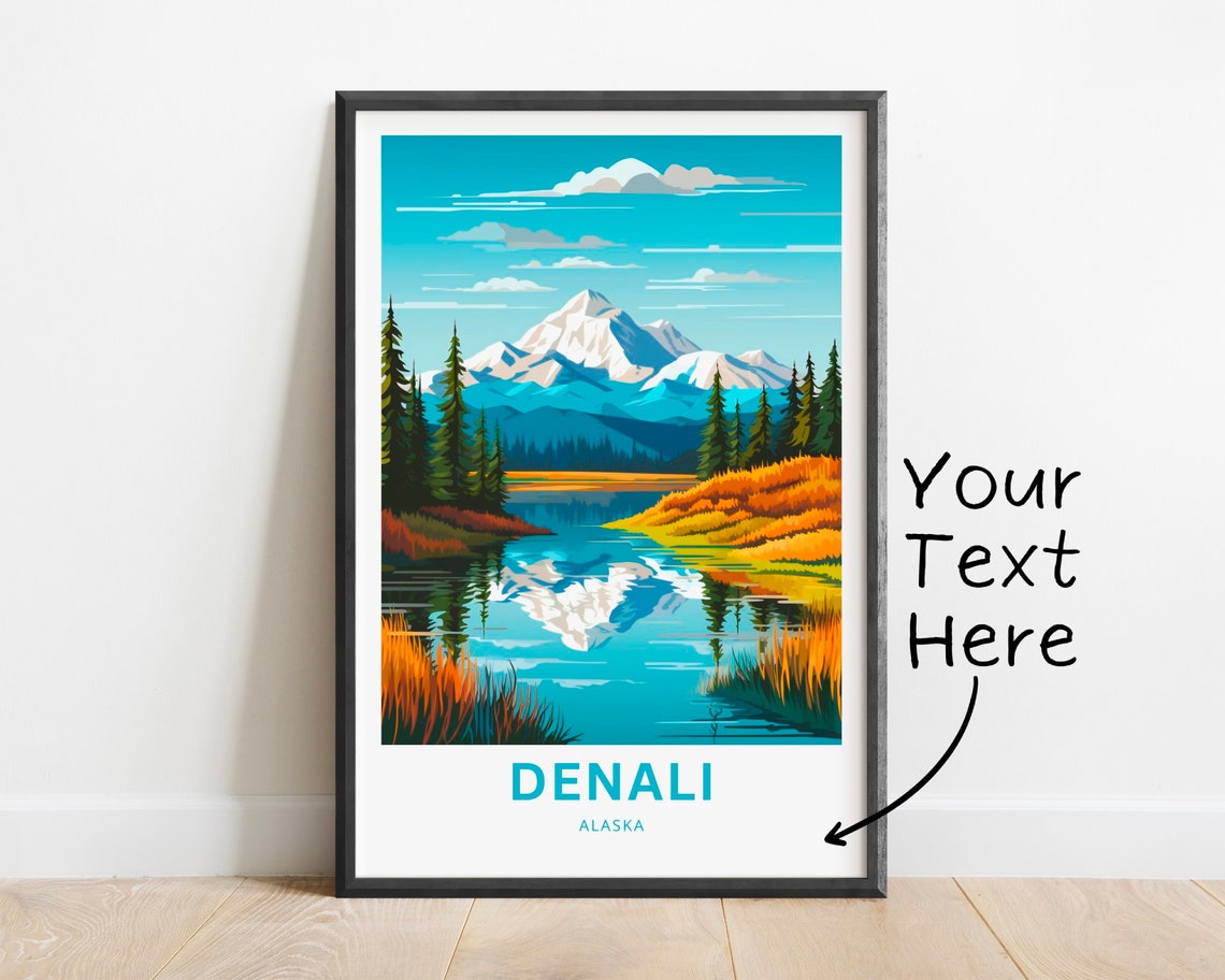 Personalized Denali Alaska Mountain Lake Reflection Travel Poster