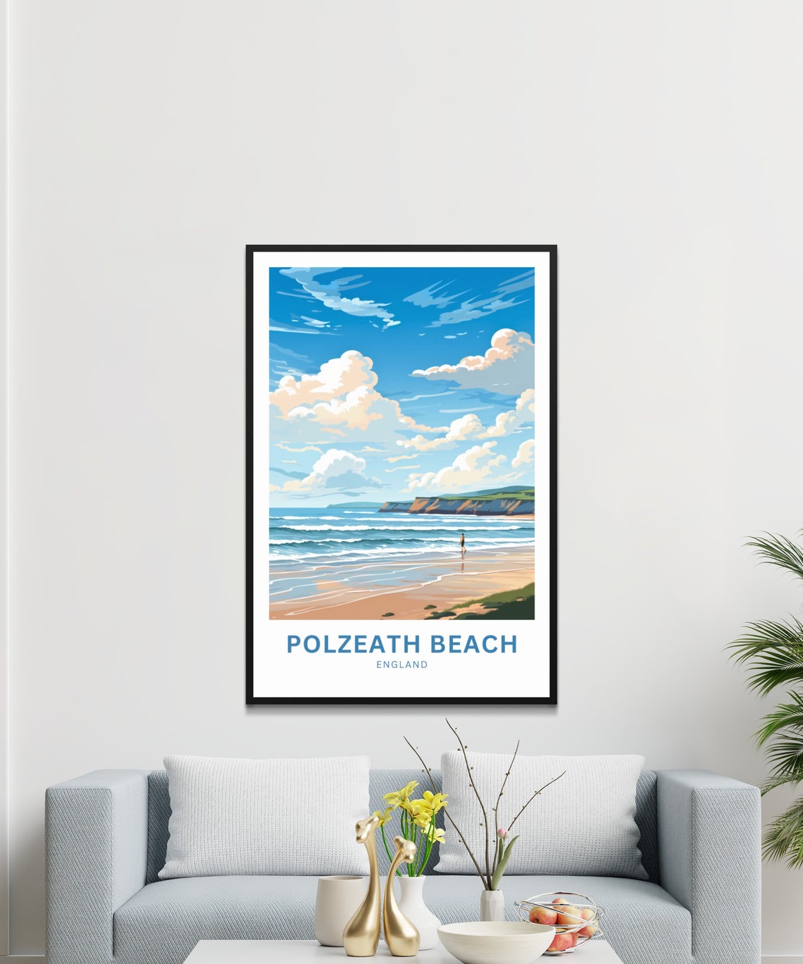 Polzeath Beach England Surf Waves Cliffs Personalized Travel Poster - Image 3