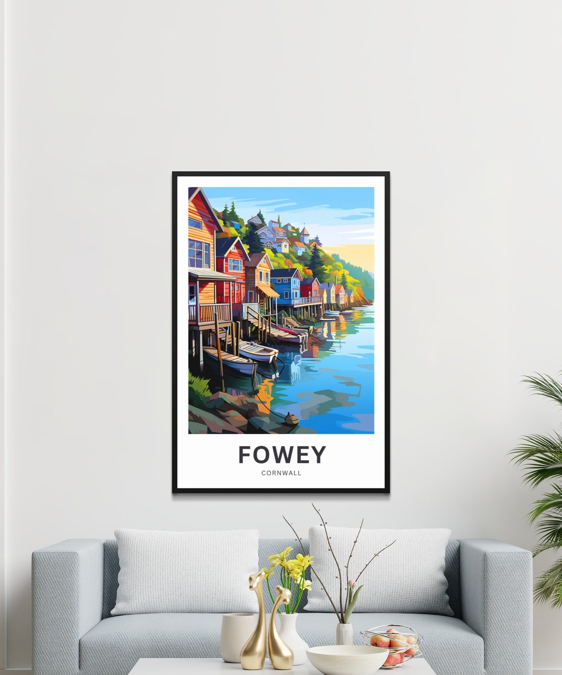 Fowey Cornwall Harbour Village Boats Scenic Retro Travel Poster - Image 3