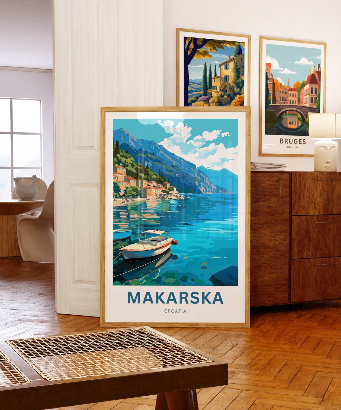 Makarska Croatia Harbor Boats Mountain Coast Scene Travel Poster - Image 5