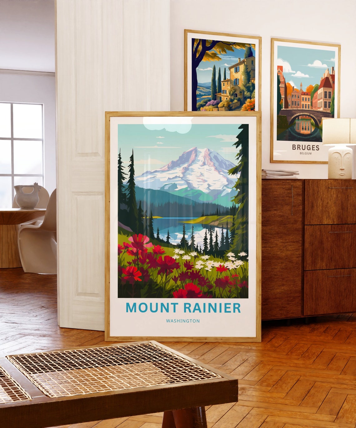 Mount Rainier Washington Alpine Lake Wildflower Travel Poster - Image 5