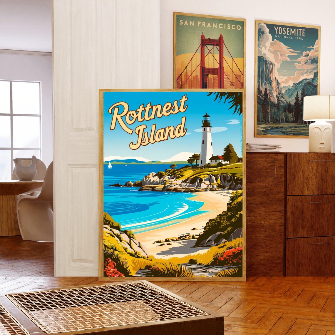 Rottnest Island Lighthouse Rocky Coast Beach Vintage Travel Poster - Image 5