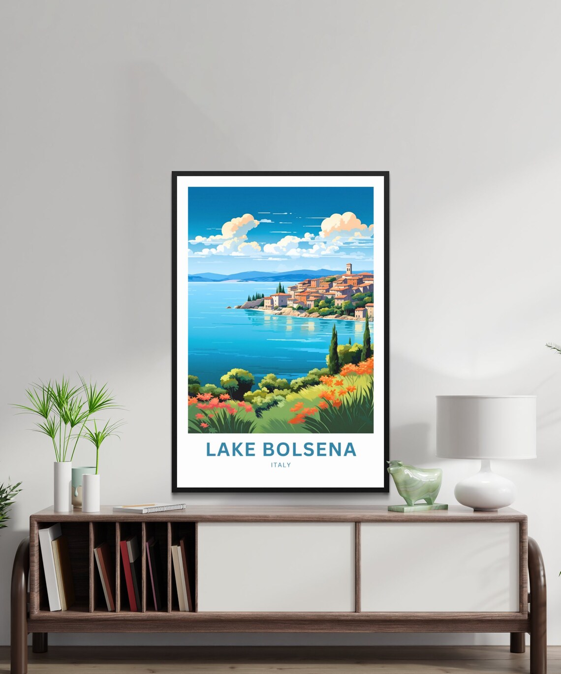 Lake Bolsena Italy Lakeside Town Wildflowers View Travel Poster - Image 2