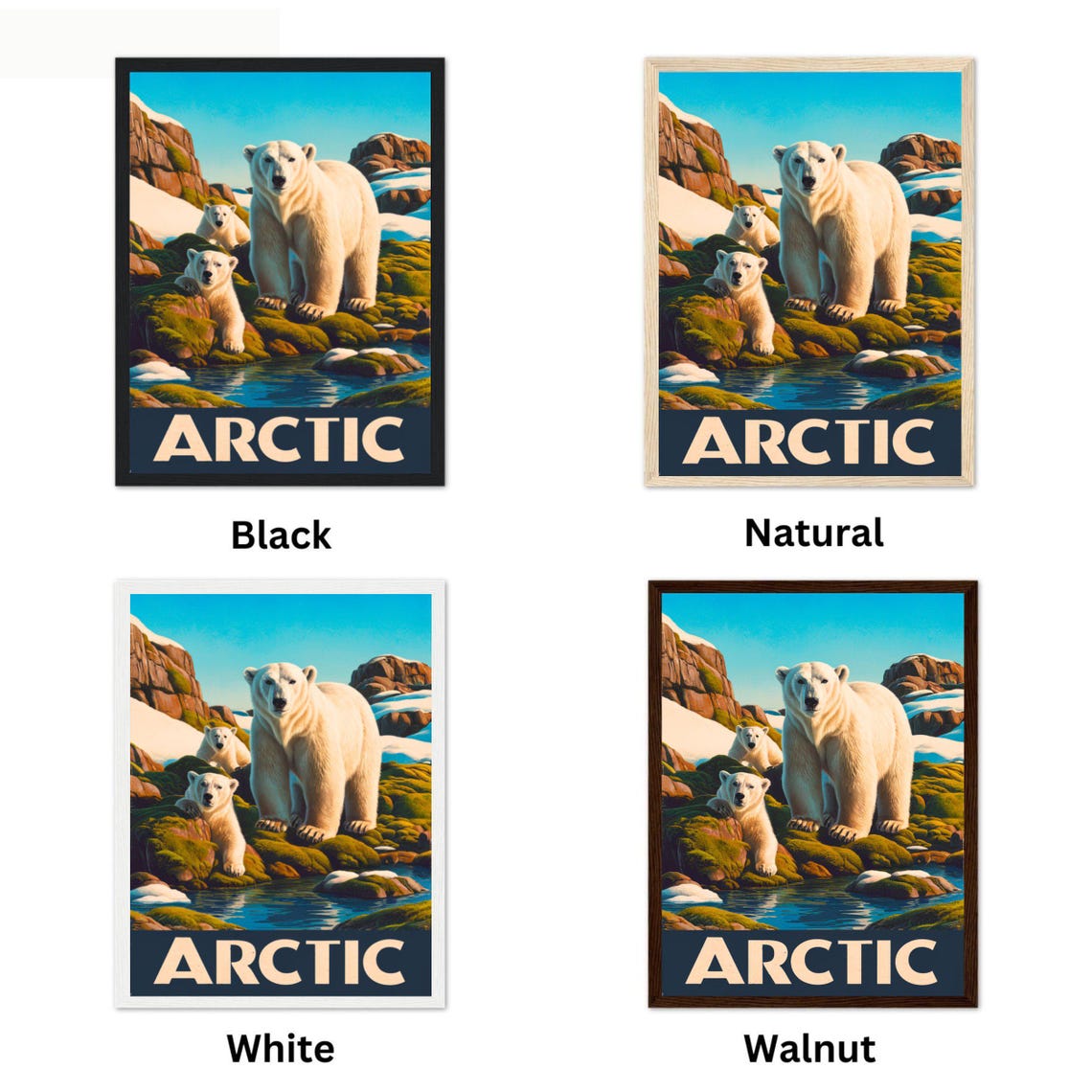 Arctic Polar Bear Two Cubs Rocky Shore Vintage Travel Poster - Image 4