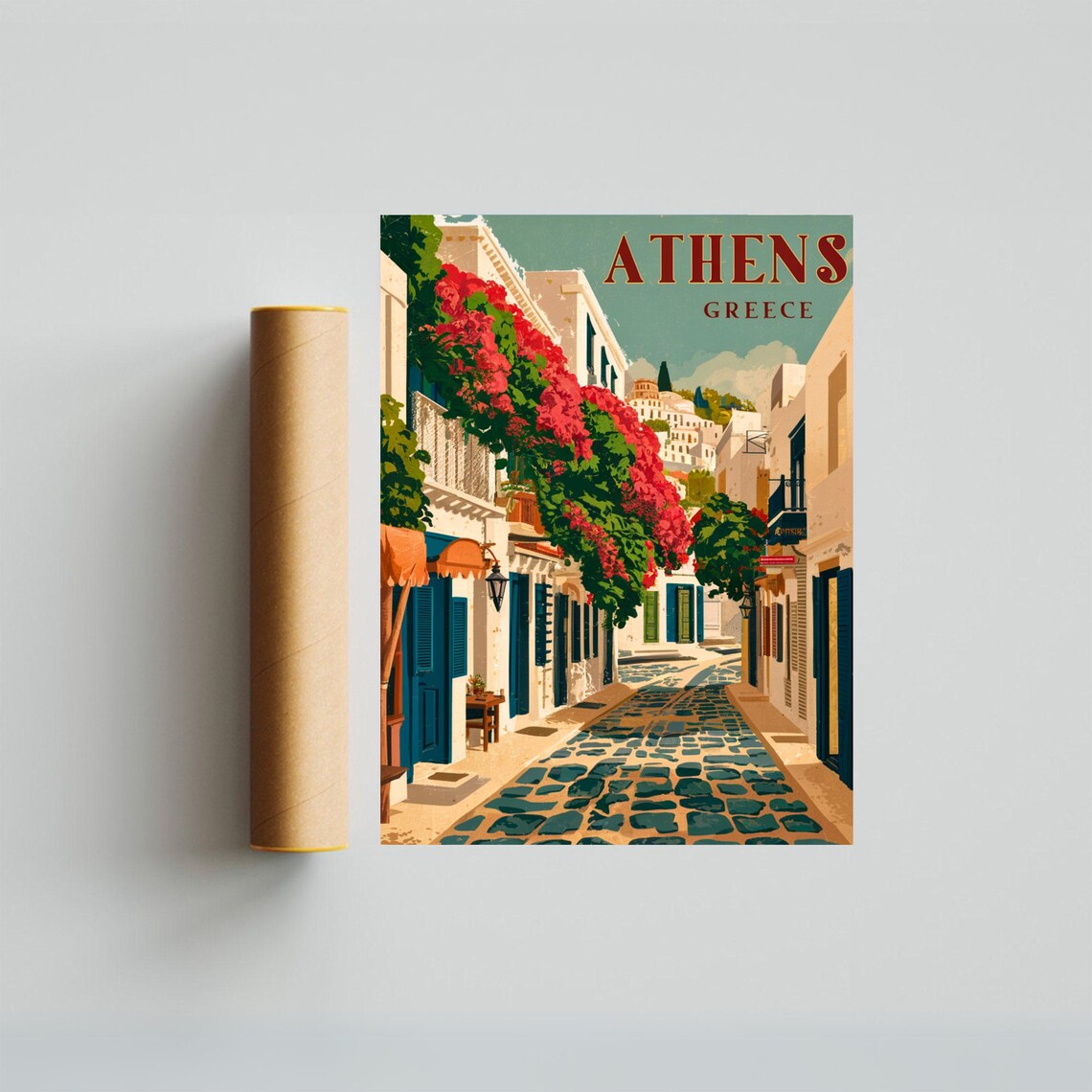 Athens Greece Old Street Bougainvillea Vintage Travel Poster - Image 4