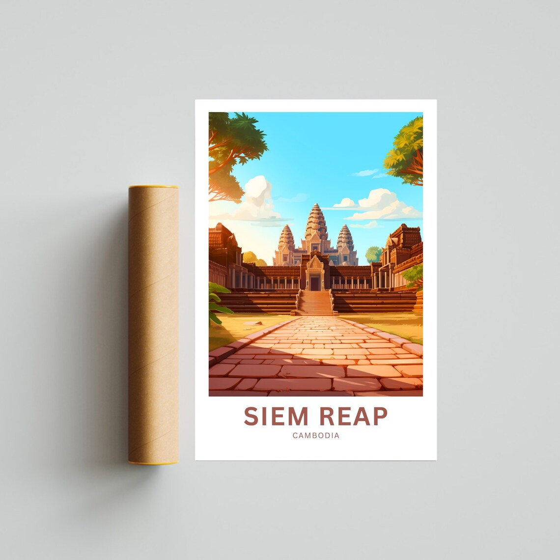 Siem Reap Cambodia Angkor Wat Causeway Stone Path Temple Travel Poster - Image 4