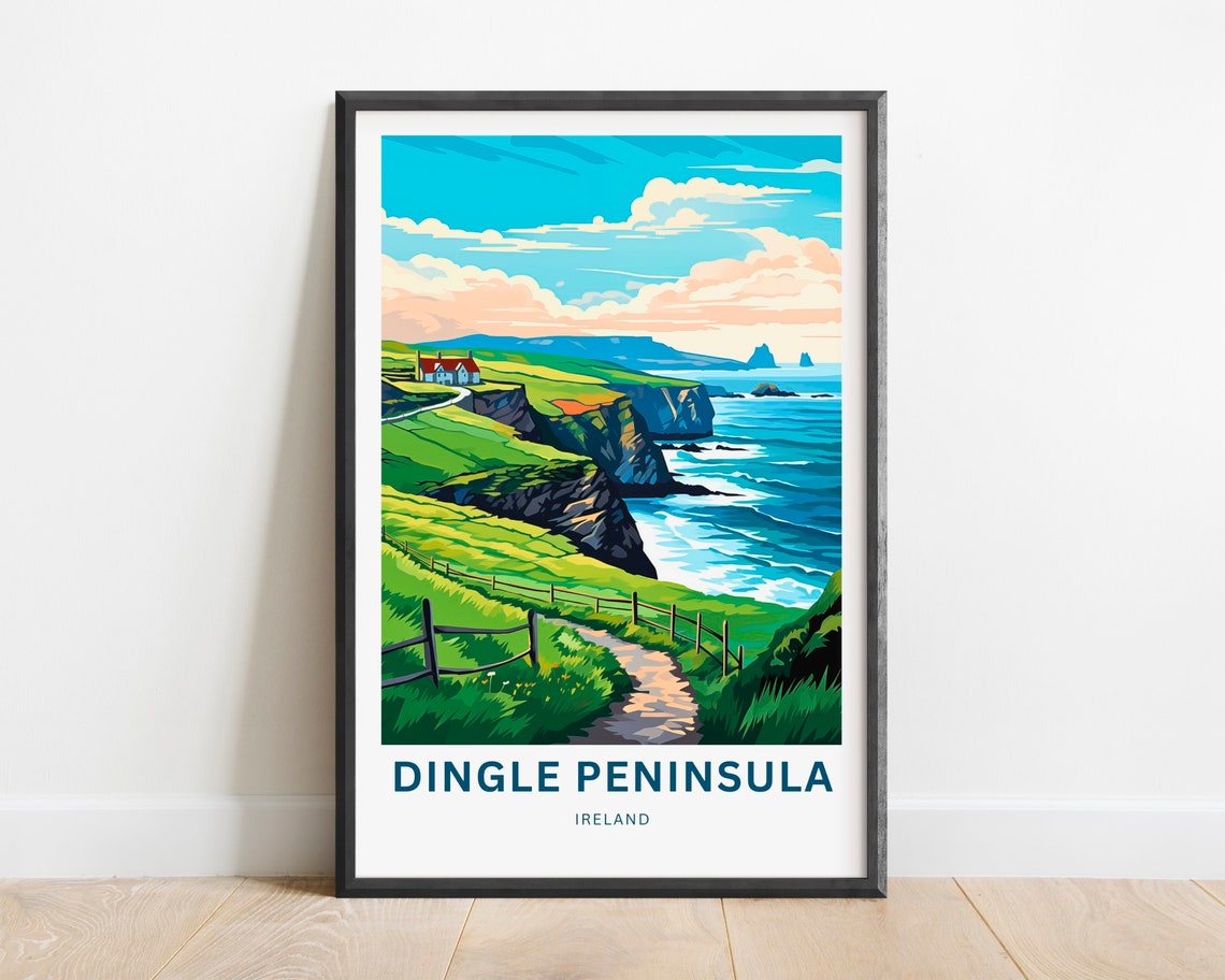 Dingle Peninsula Ireland Vintage Cliffs Path Cottage Travel Poster
