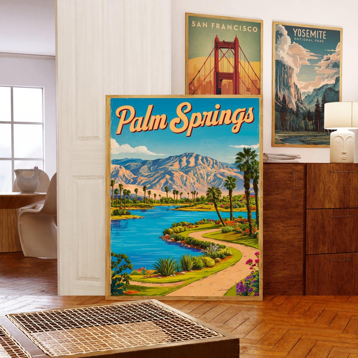 Palm Springs California Retro Desert Town Poster With Palm Tree Avenue - Image 5