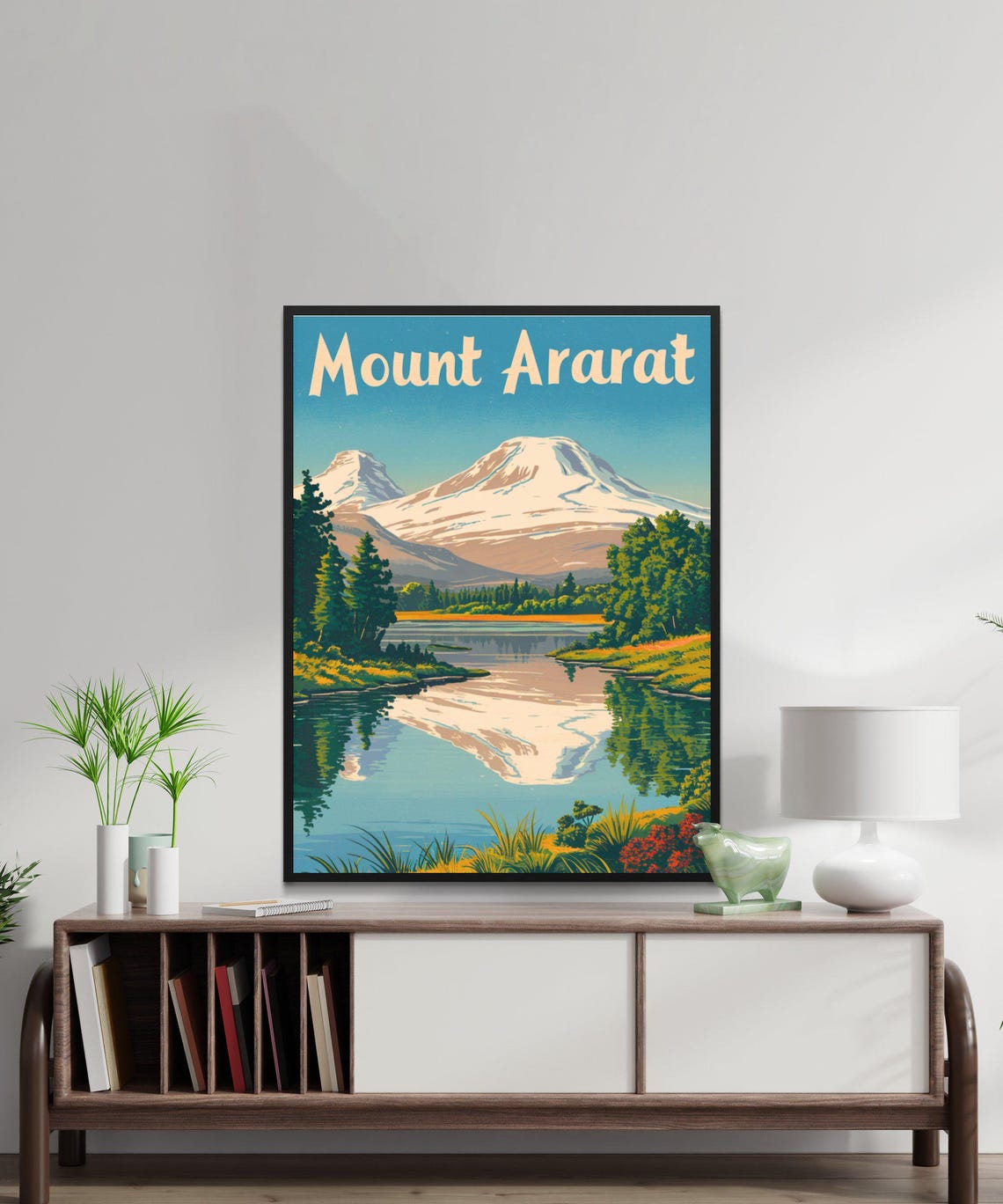 Mount Ararat Vintage Snow Capped Twin Peaks Lake Reflection Poster - Image 3