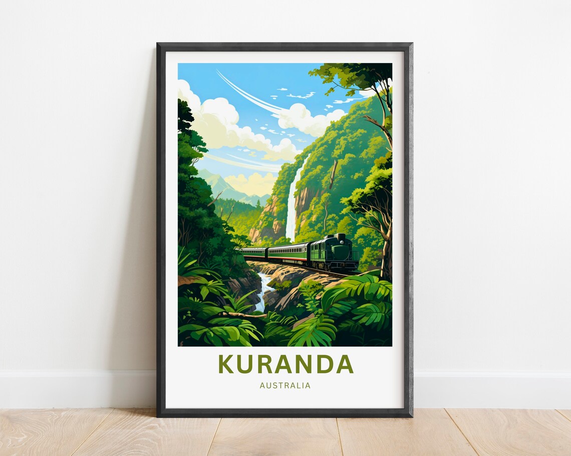 Kuranda Australia Scenic Railway Waterfall Vintage Travel Poster Gift