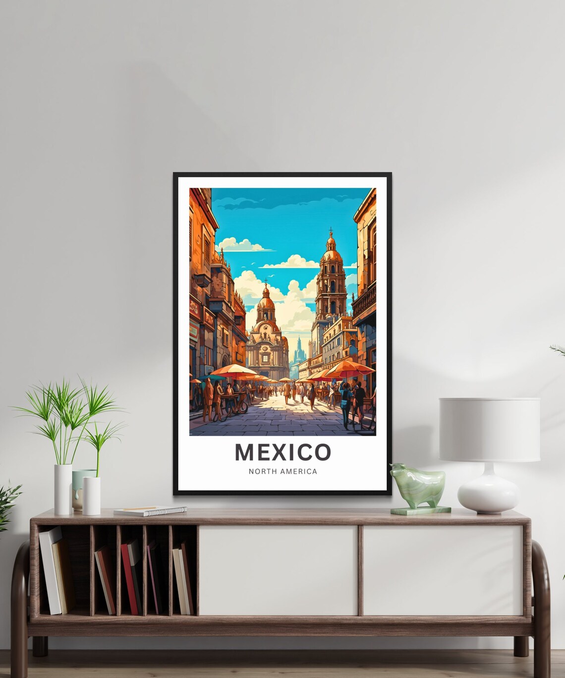 Mexico North America Cathedral Market Street Scene Art Poster - Image 4