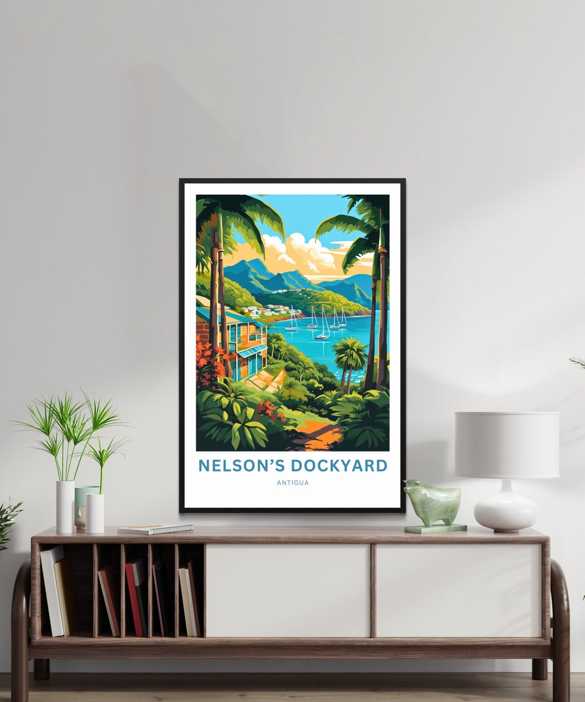 Nelson's Dockyard Antigua Classic Palm Bay Sailboat Travel Poster - Image 2