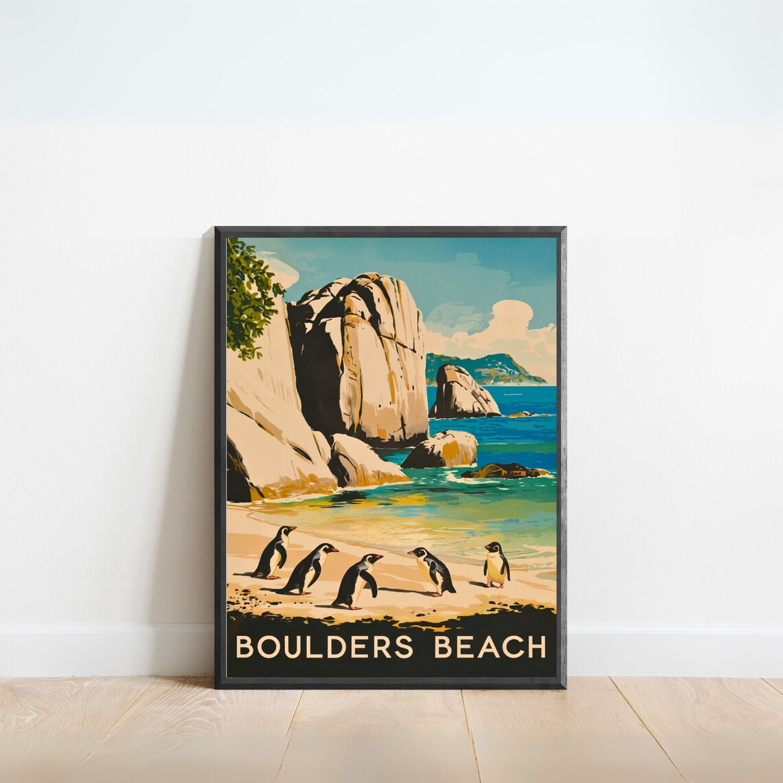 Boulders Beach Penguins Retro Travel Poster South Africa Coast