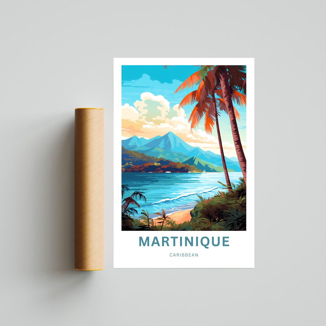 Martinique Caribbean Palm Beach Turquoise Bay Mountain Travel Poster - Image 4