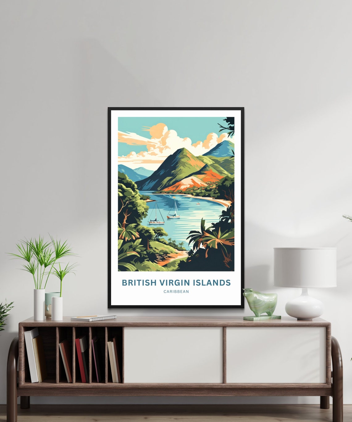 British Virgin Islands Caribbean Sailboat Cove Travel Poster - Image 2