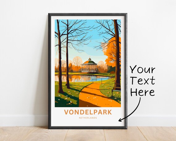 Personalized Vondelpark Netherlands Travel Poster Autumn Park Custom Text
