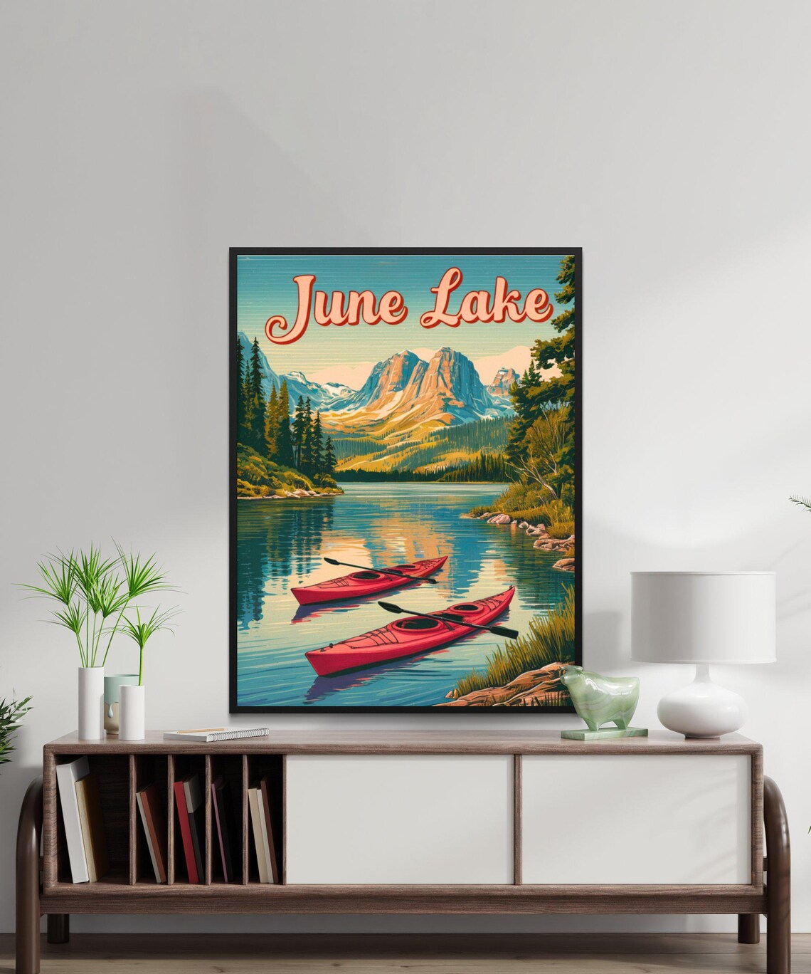June Lake California Kayaks Mountain Lake Retro Travel Poster - Image 3