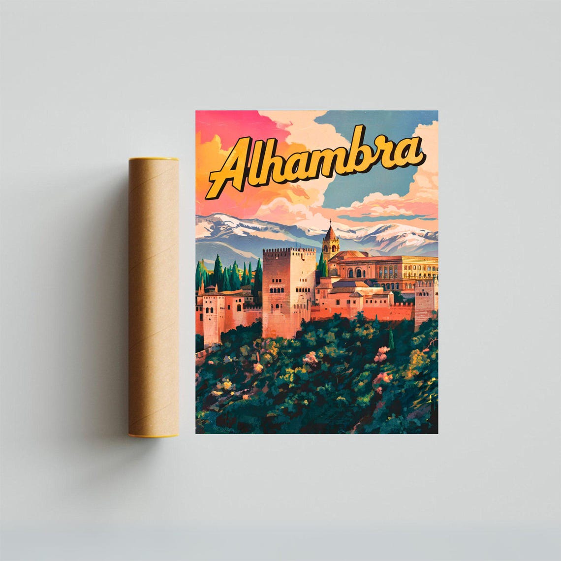 Alhambra Spain Travel Poster Moorish Palace Mountains Vintage Artwork - Image 4