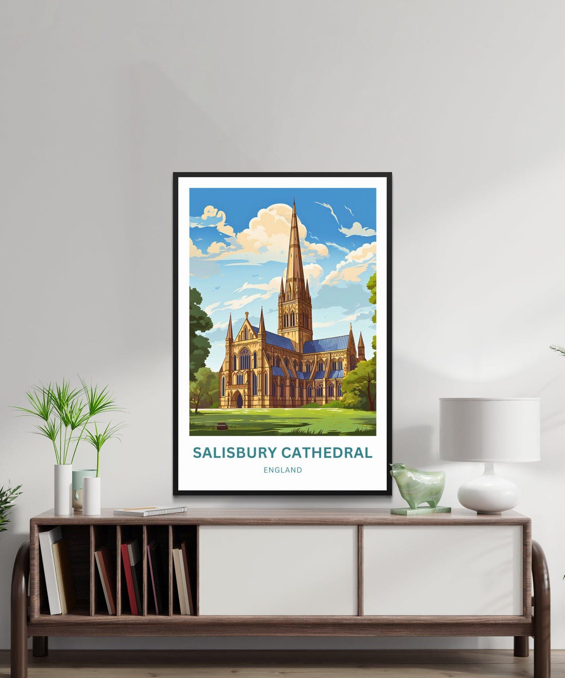 Salisbury Cathedral England Sunny Day Gothic Spire Art Poster - Image 3