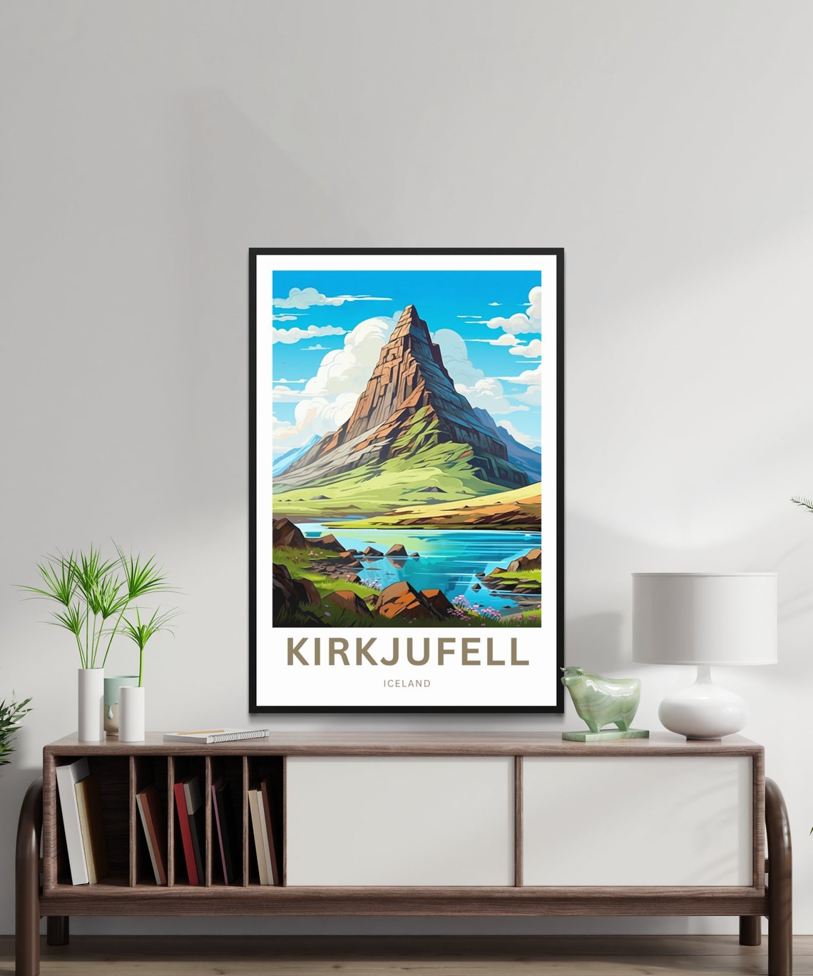 Kirkjufell Iceland Travel Poster Green Mountain Lake Peaks Art - Image 2
