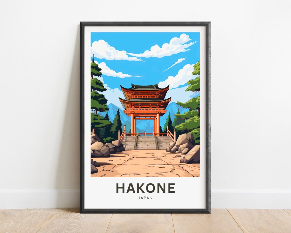 Hakone Japan Red Temple Gate Mountain View Vintage Travel Poster