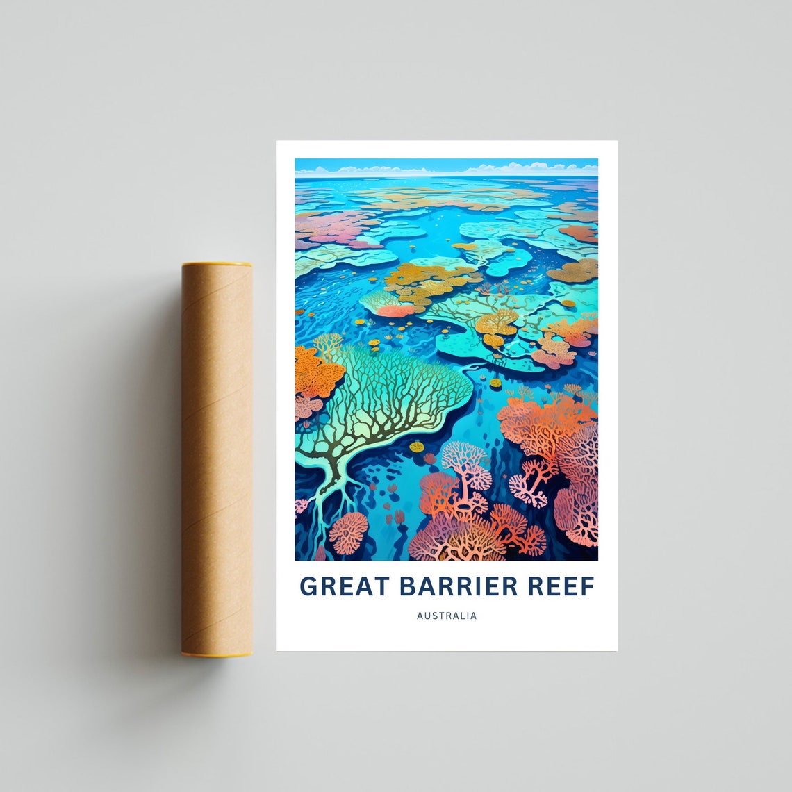 Great Barrier Reef Australia Aerial Coral Atolls Ocean View Poster