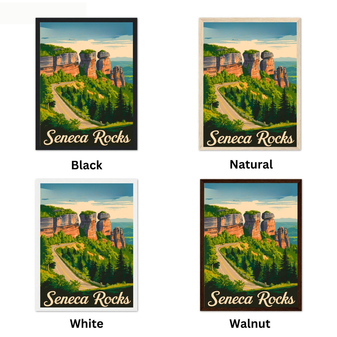 Seneca Rocks Vintage Travel Poster with Forest Road and Rock Pillars - Image 4