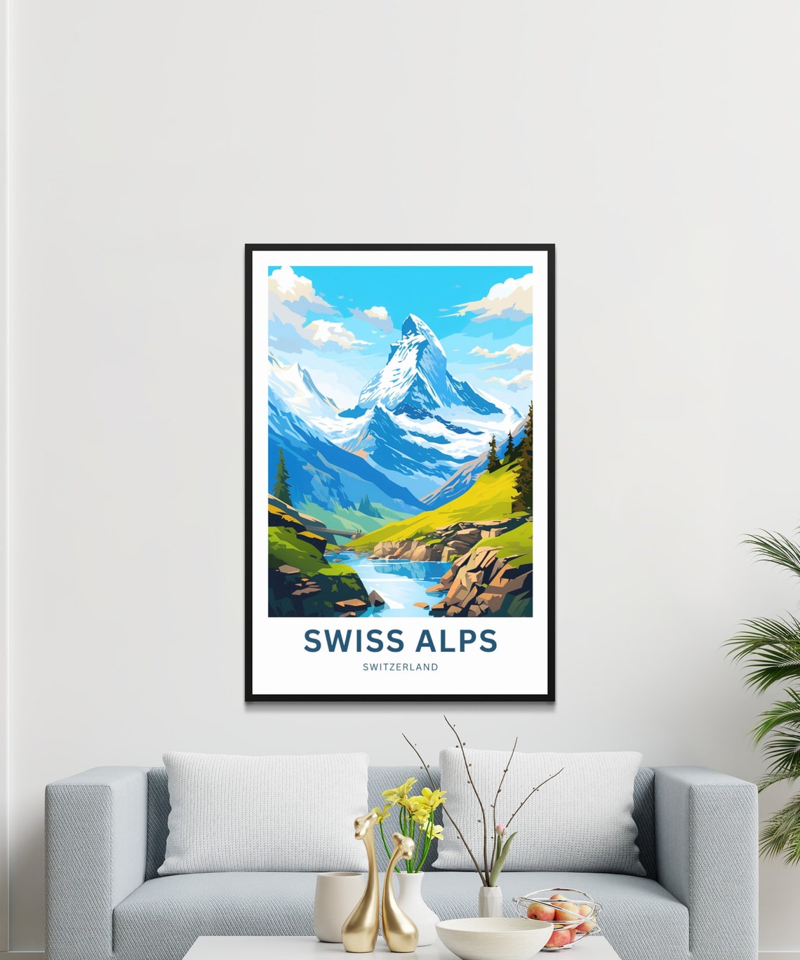 Personalized Swiss Alps Peak Lake Summer Custom Travel Poster Art - Image 3