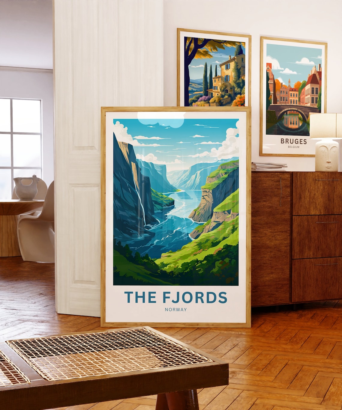 The Fjords Norway Custom Text Blue Fjord Waterfall Cliff Travel Poster - Image 5