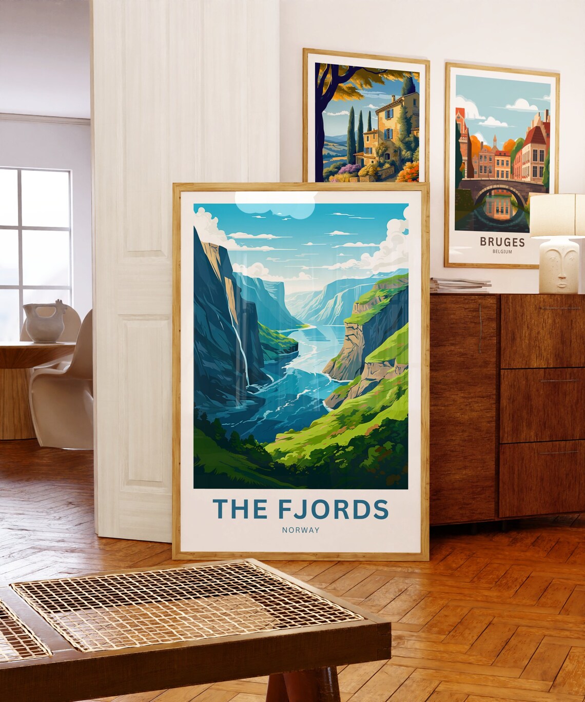 The Fjords Norway Waterfall Cliffs Green Valley Gorge Travel Poster - Image 5