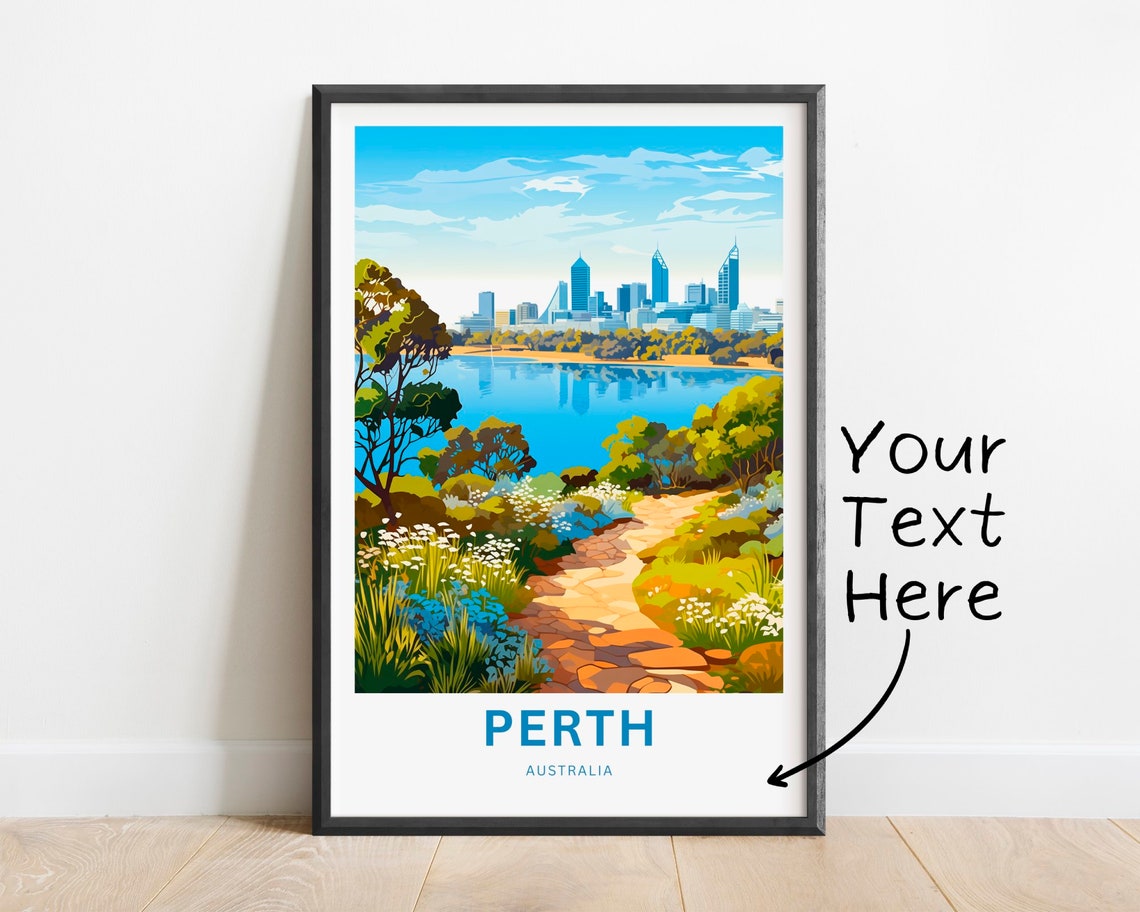 Personalized Perth Australia Skyline River Vintage Travel Poster