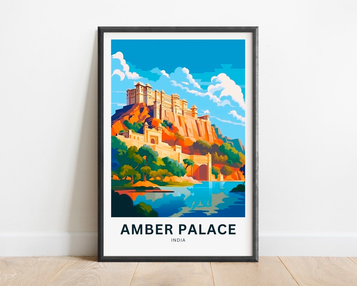 Amber Palace Hill Fort Lakeside Reflection India Travel Poster