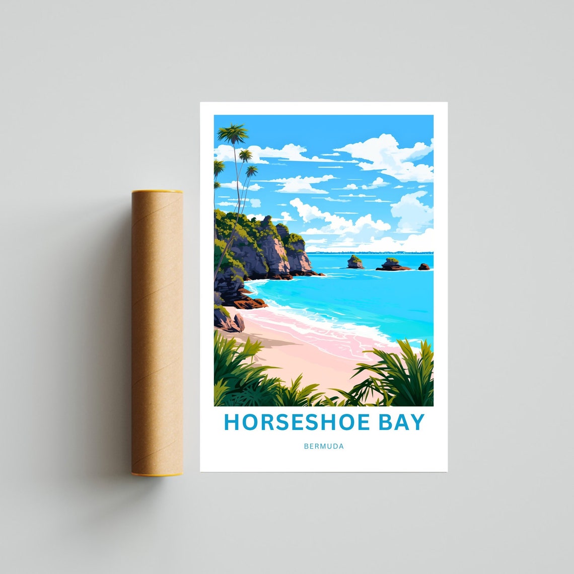 Horseshoe Bay Bermuda Pink Sand Beach Palms Custom Travel Poster - Image 4