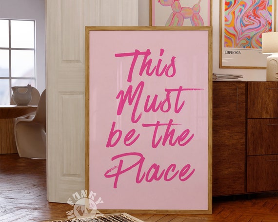 Pink Trendy Wall Art This Must Be The Place Print Preppy Art Bar Cart Decor Retro Poster Prints Dorm Room Decor