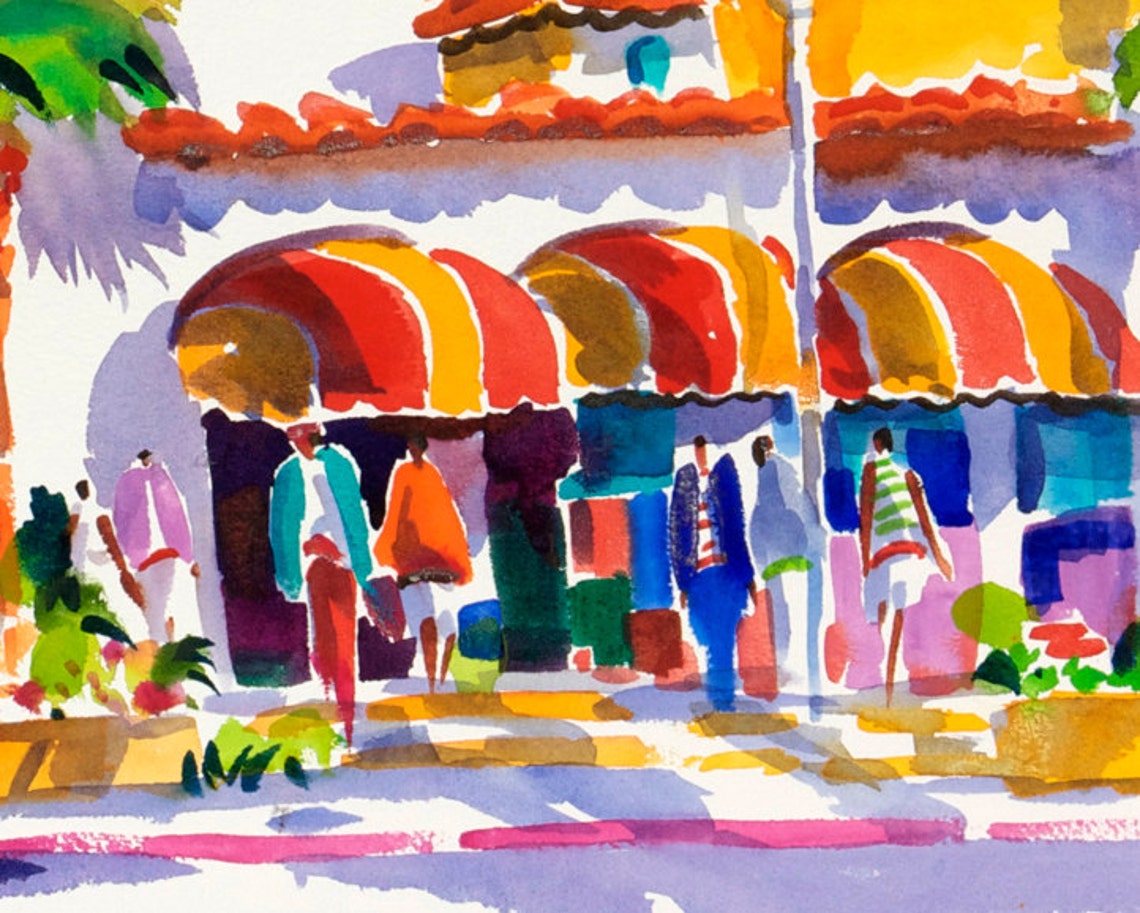 Delray Beach Colony Hotel Downtown Street Scene Watercolor Poster - Image 3