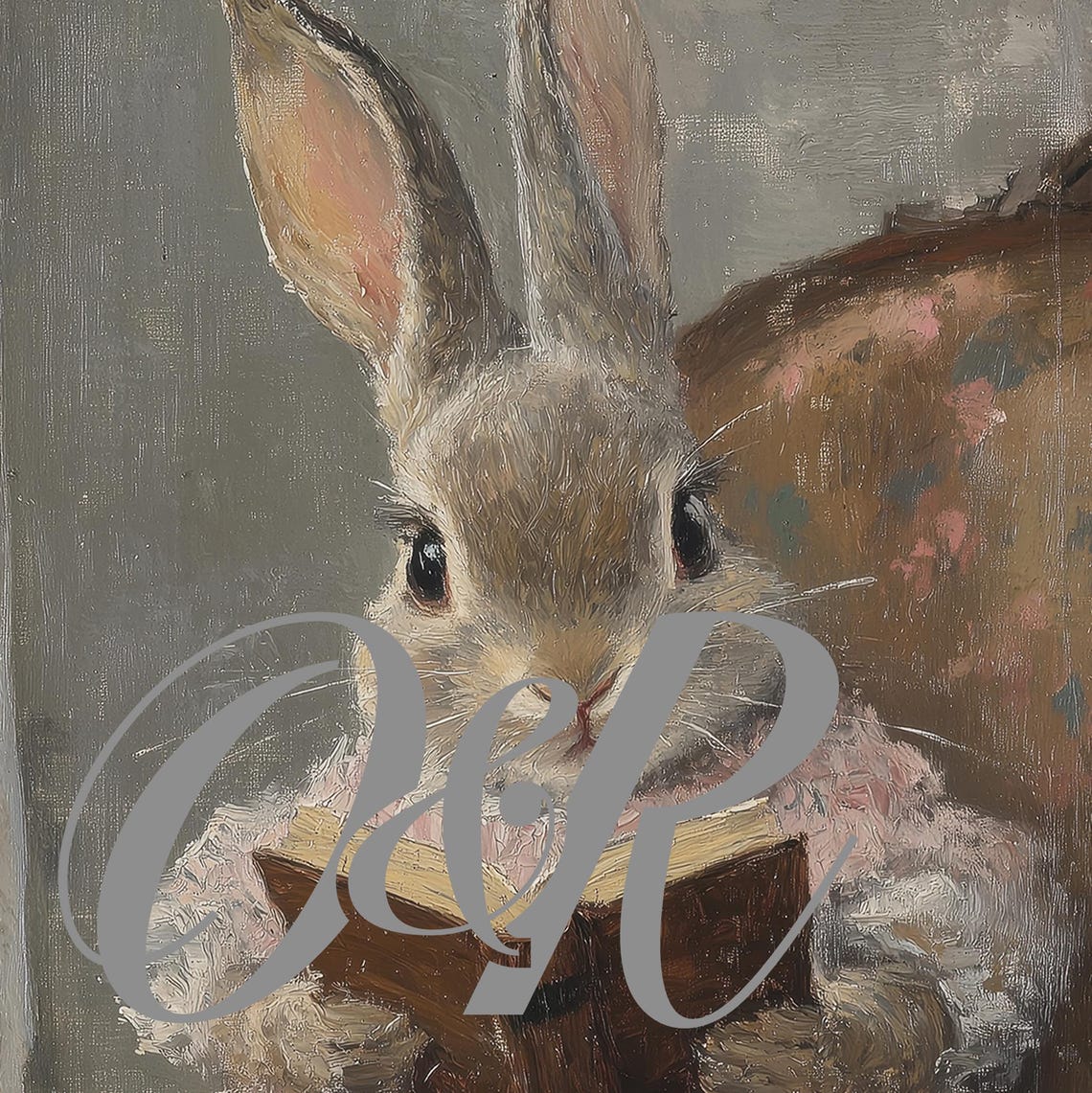 Vintage Easter Bunny Reading Book Print Cute Spring Rabbit In Pink Dress Painting Wall Art Easter Nursery Decor Prints - Image 5