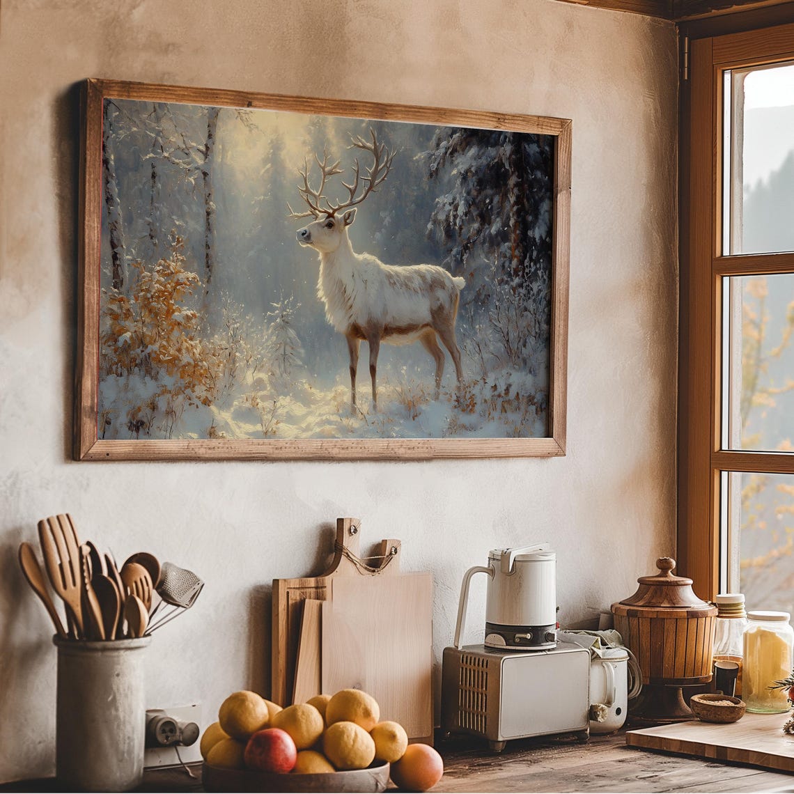 Vintage Reindeer In Snow Frame Tv Art Deer Oil Painting Winter Frame Tv Art Country Farmhouse Screensaver Woodland Animal - Image 5