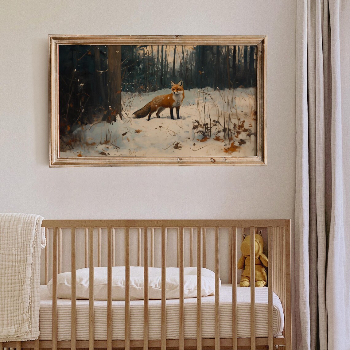 Red Fox Standing In Snowy Winter Forest Vintage Woodland Wildlife Art Poster - Image 2