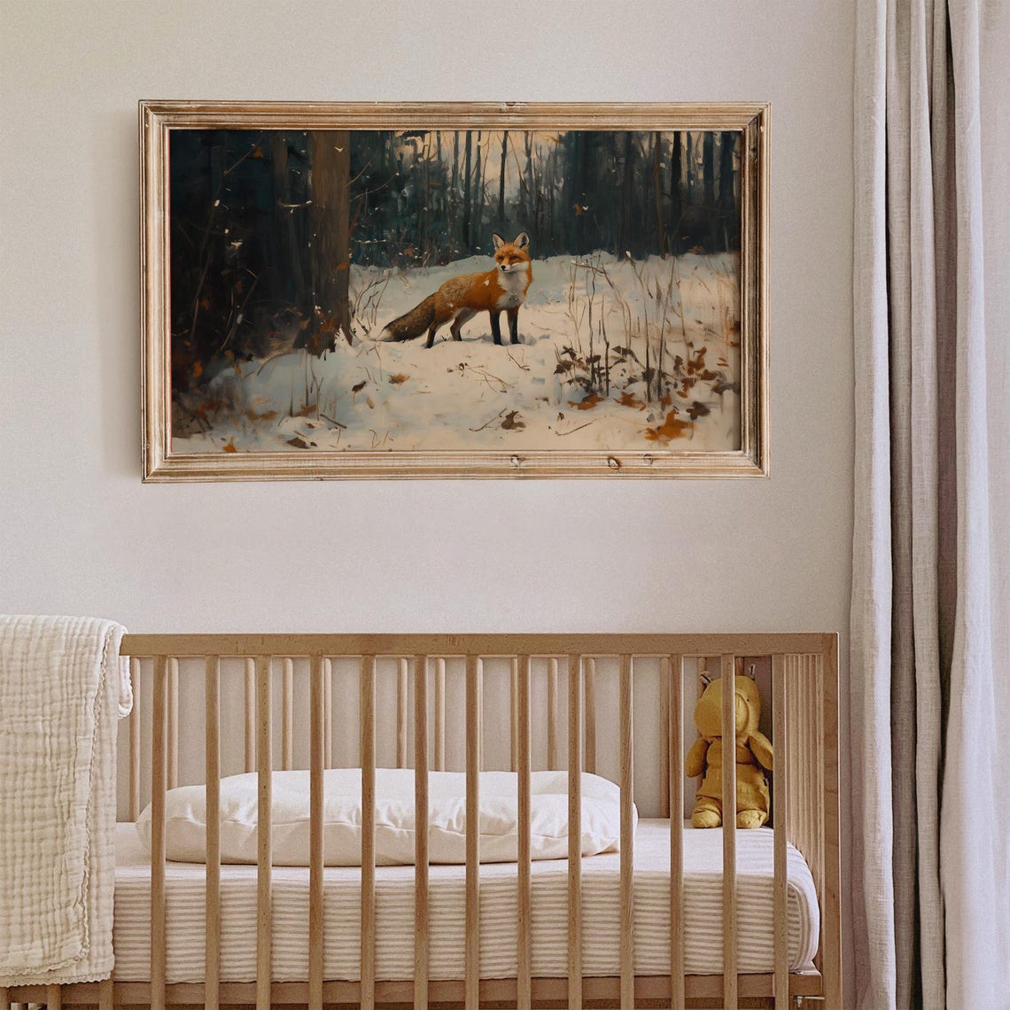 Vintage Fox In Snow Frame Tv Art Fox Oil Painting Winter Frame Tv Art Country Farmhouse Screensaver Woodland Animal - Image 2