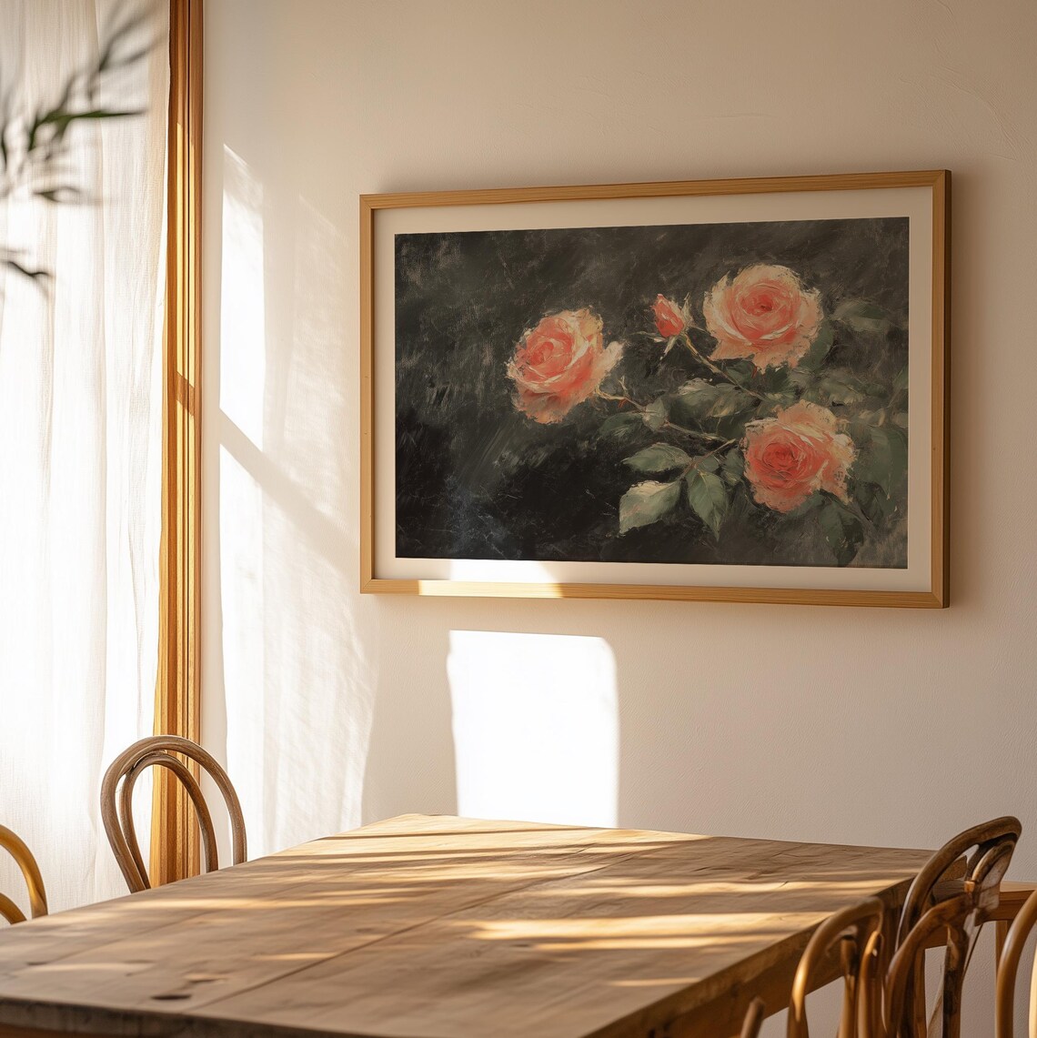 Impressionist Peach Roses Dark Gray Vintage Floral Painting Art Poster - Image 2