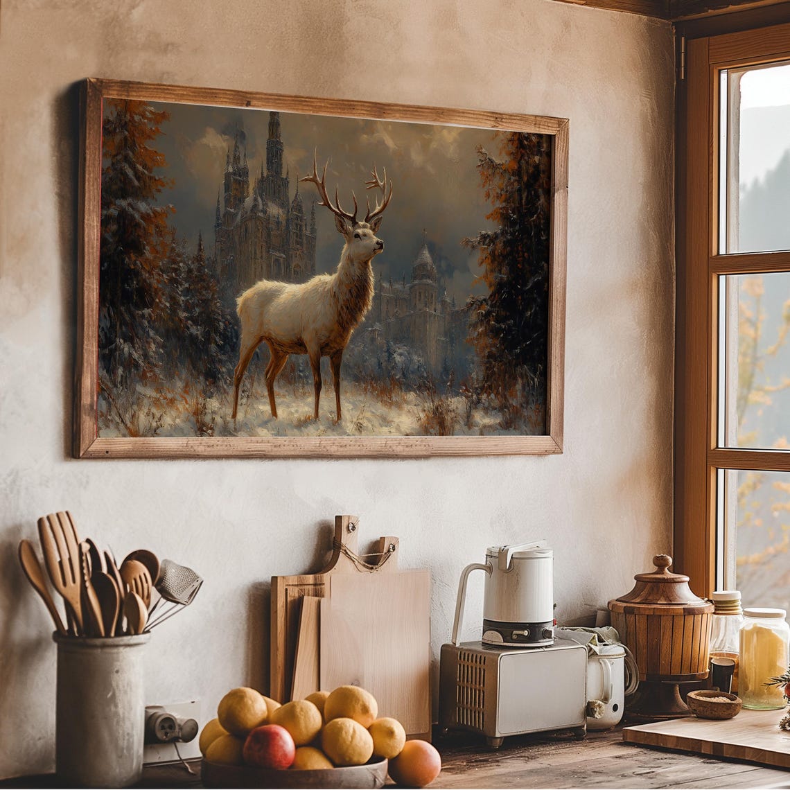 Vintage Reindeer In Snow Frame Tv Art Deer Oil Painting Winter Frame Tv Art Country Farmhouse Screensaver Woodland Animal - Image 3