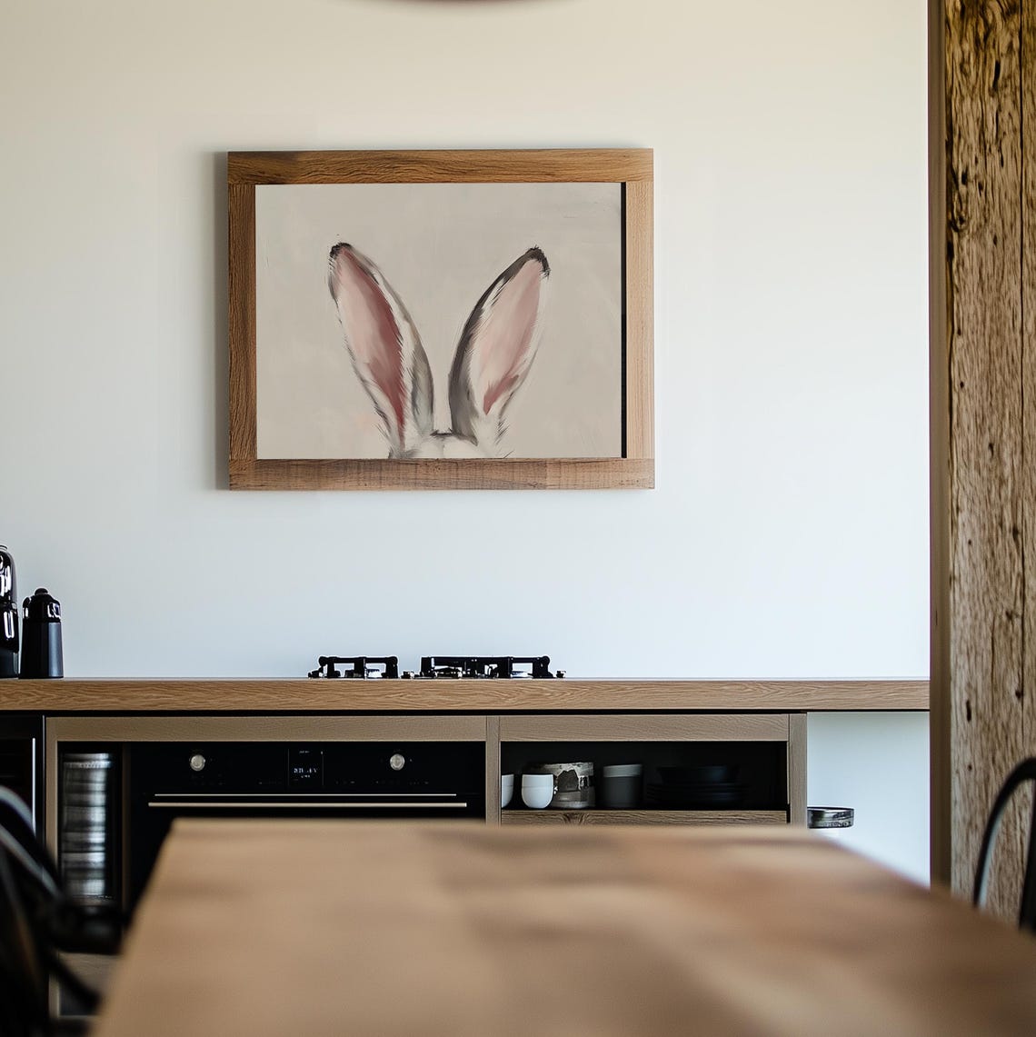 Peeking Bunny Ears Close Up Blush Watercolor Neutral Spring Poster - Image 2