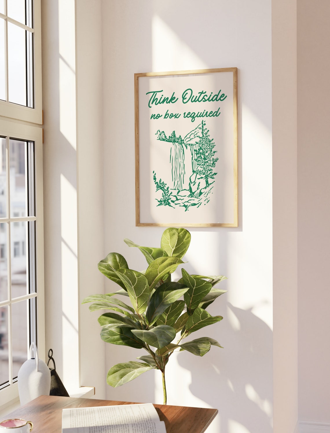 Think Outside No Box Required Green Waterfall Quote Art Poster - Image 3
