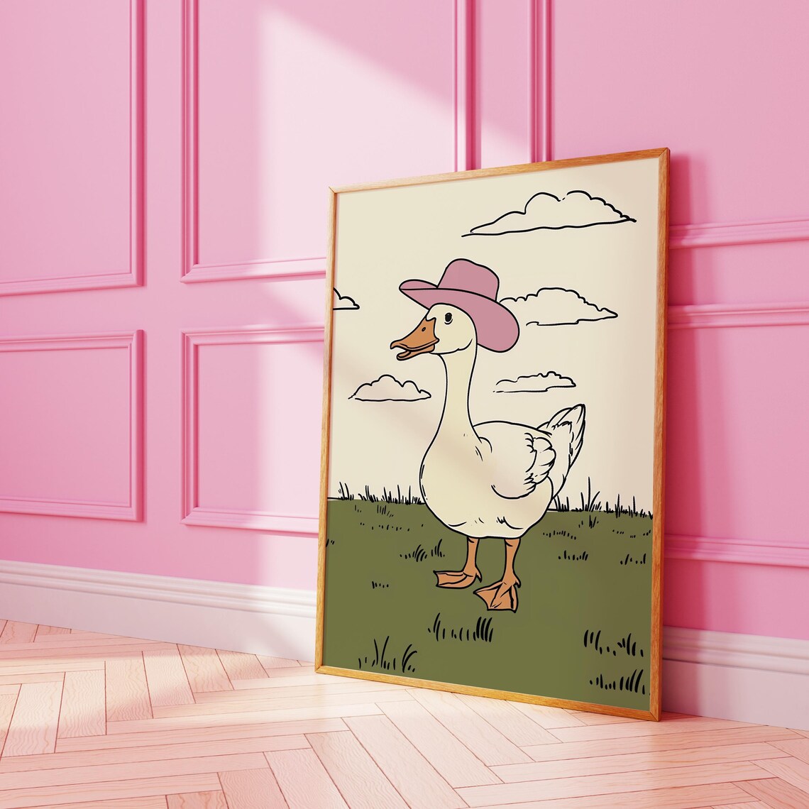 Howdy Cute Cowgirl Duck Pink Cowboy Hat Retro Western Duck Poster - Image 2